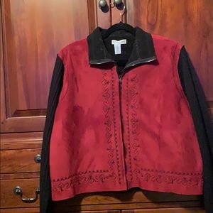 Red & black Suede / sweater zipper jacket